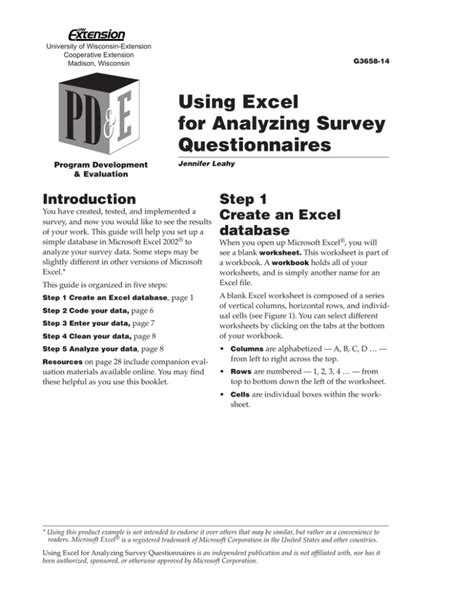 Using Excel for Analyzing Survey Questionnaires .